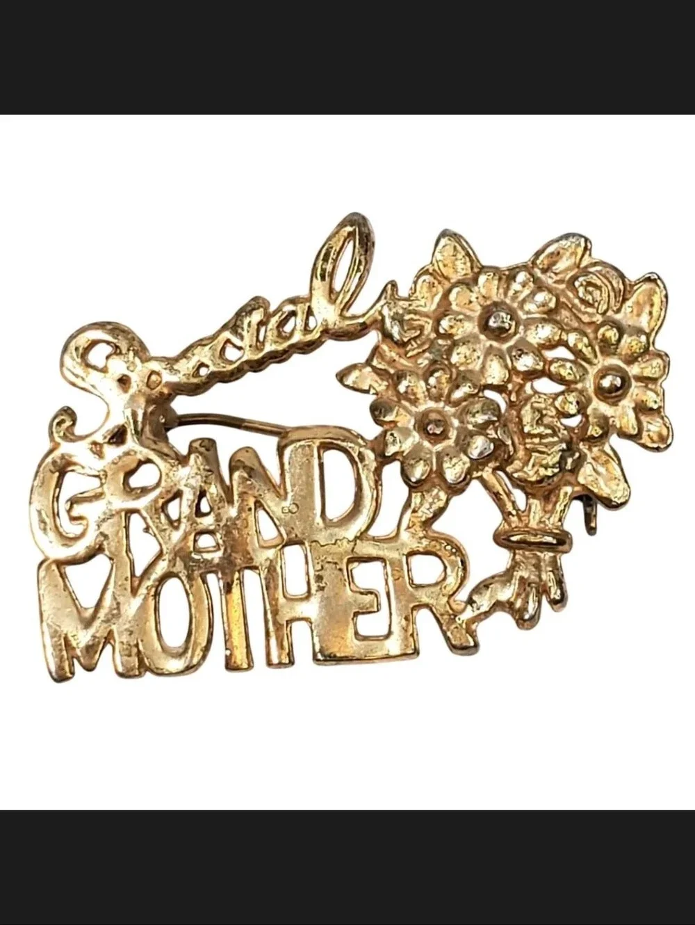 JJ Jonette Vintage Special Grandmother Floral Brooch Gold Tone Signed JJ